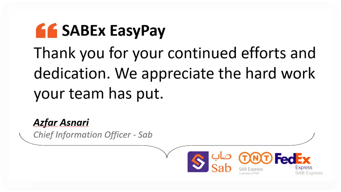 Azfar Asnari, CIO at Sab, thanking Out2Sol for their continued efforts and dedication to the project